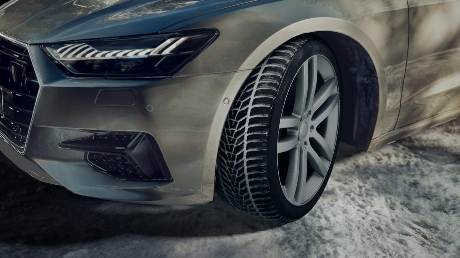 Hankook Winter i*cept evo3 W330 – valmistajan kuva renkaasta autossa. Auto ja vanne eivät sisälly hintaan; kuvan koko on esimerkki.